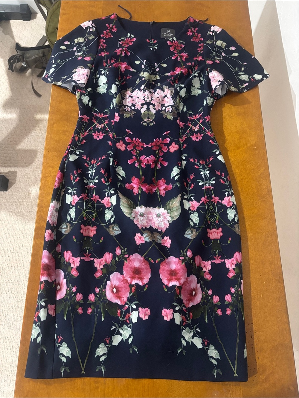 Adrianna Papell Navy Floral Fit-and-Flare Dress with Pink & Green Accents